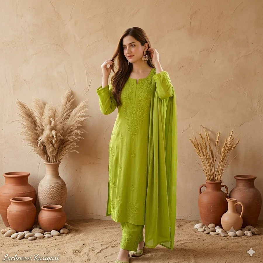 Olive Green Rayon fabric ombre 3 Psc Set