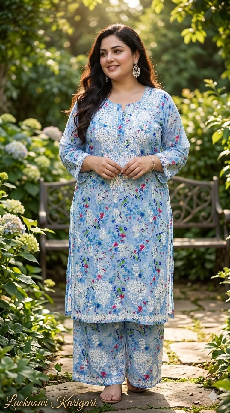 Blue Colour Cotton Fabric Palazzo Set