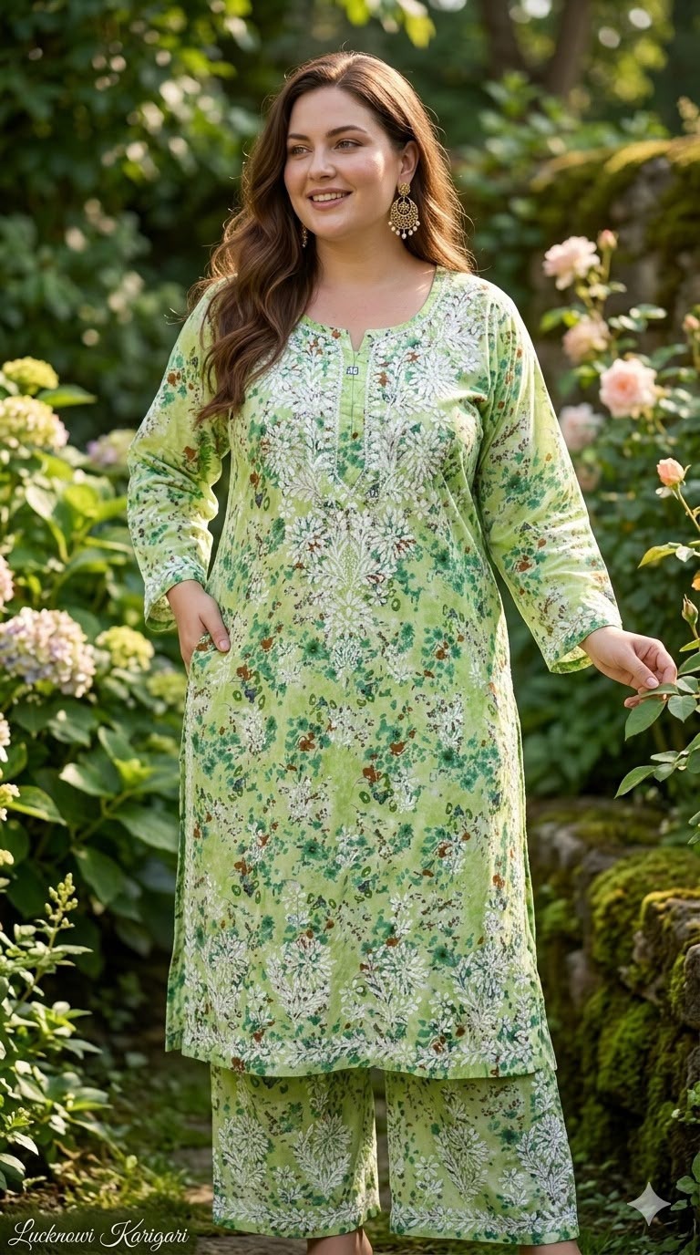 Green Colour Cotton Fabric Palazzo Set