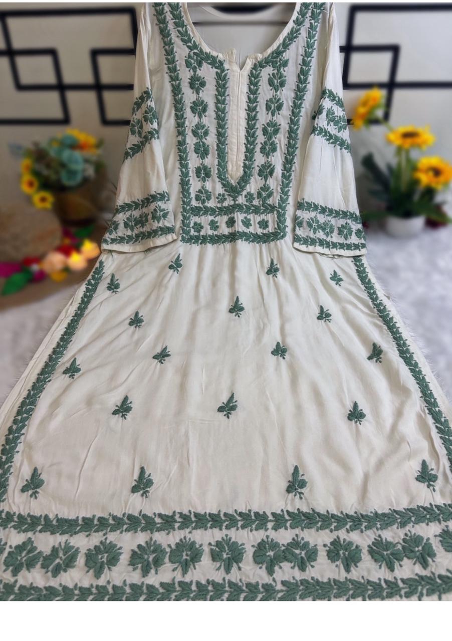 Heer Rayon-Off White Kurti