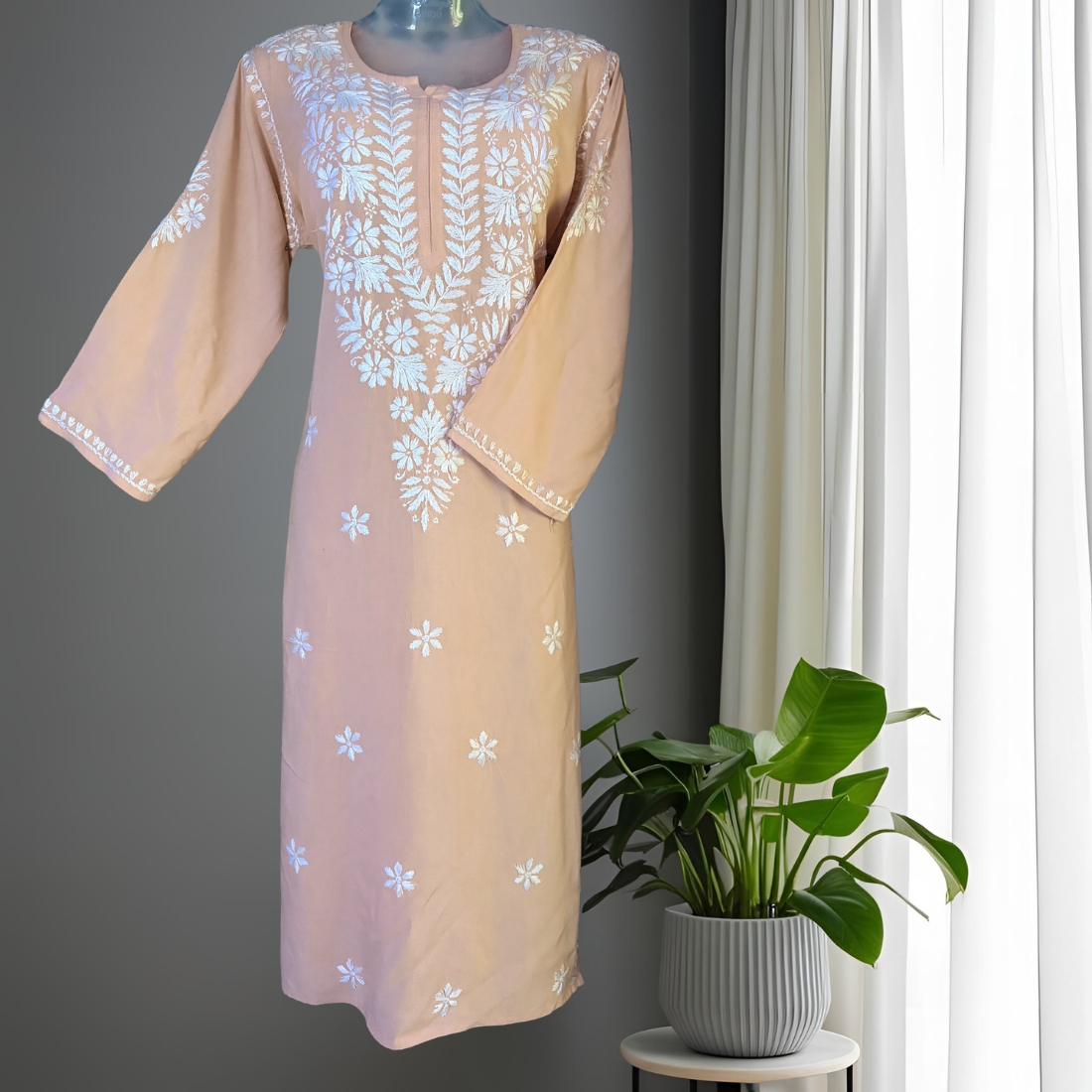 Peach Rayon fabric GB Kurta