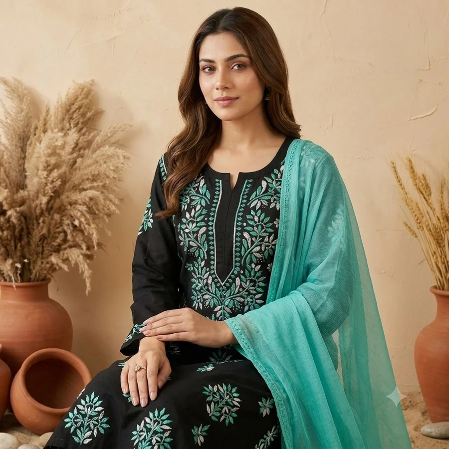 Aqua Green Alifa Rayon fabric 3 Psc Set
