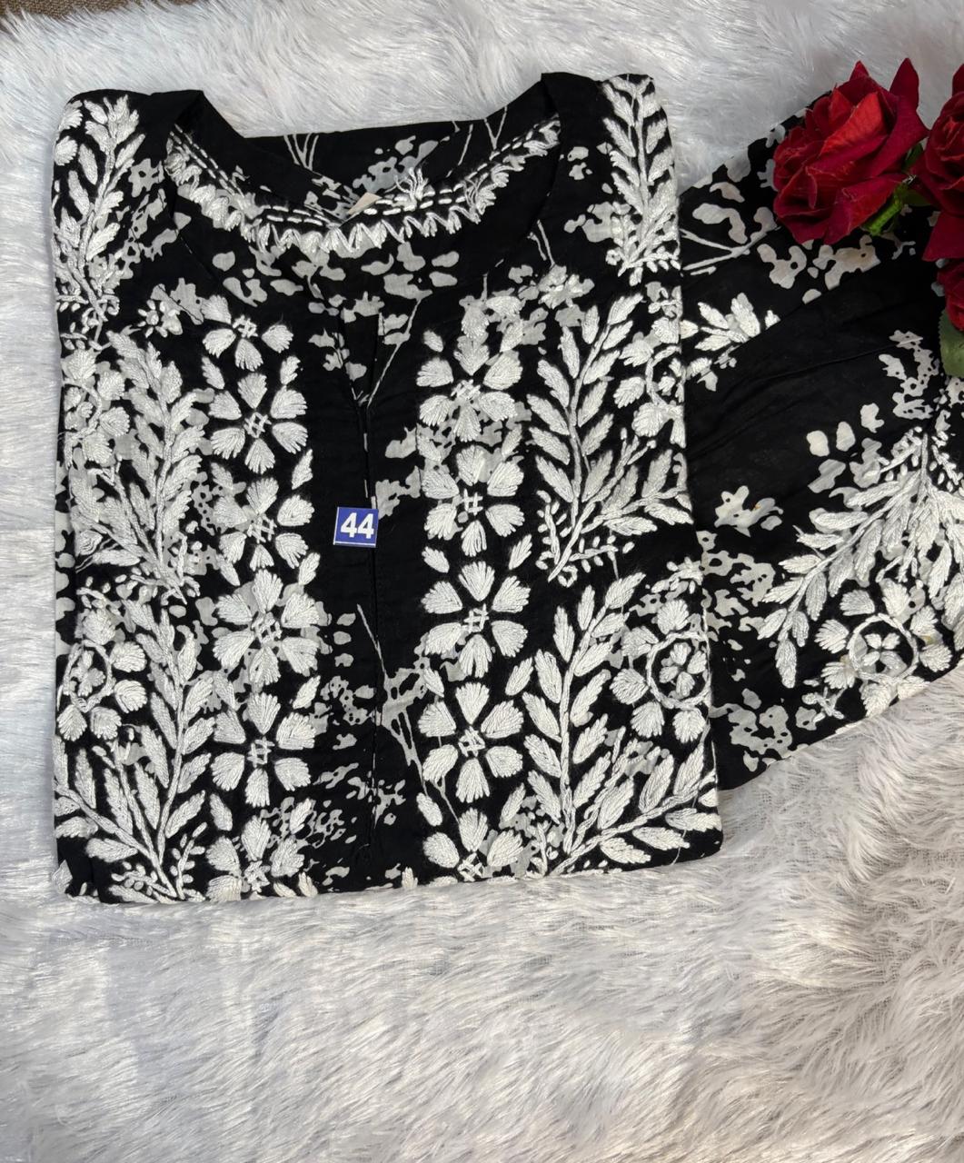 Malmal Black Floral Kurti