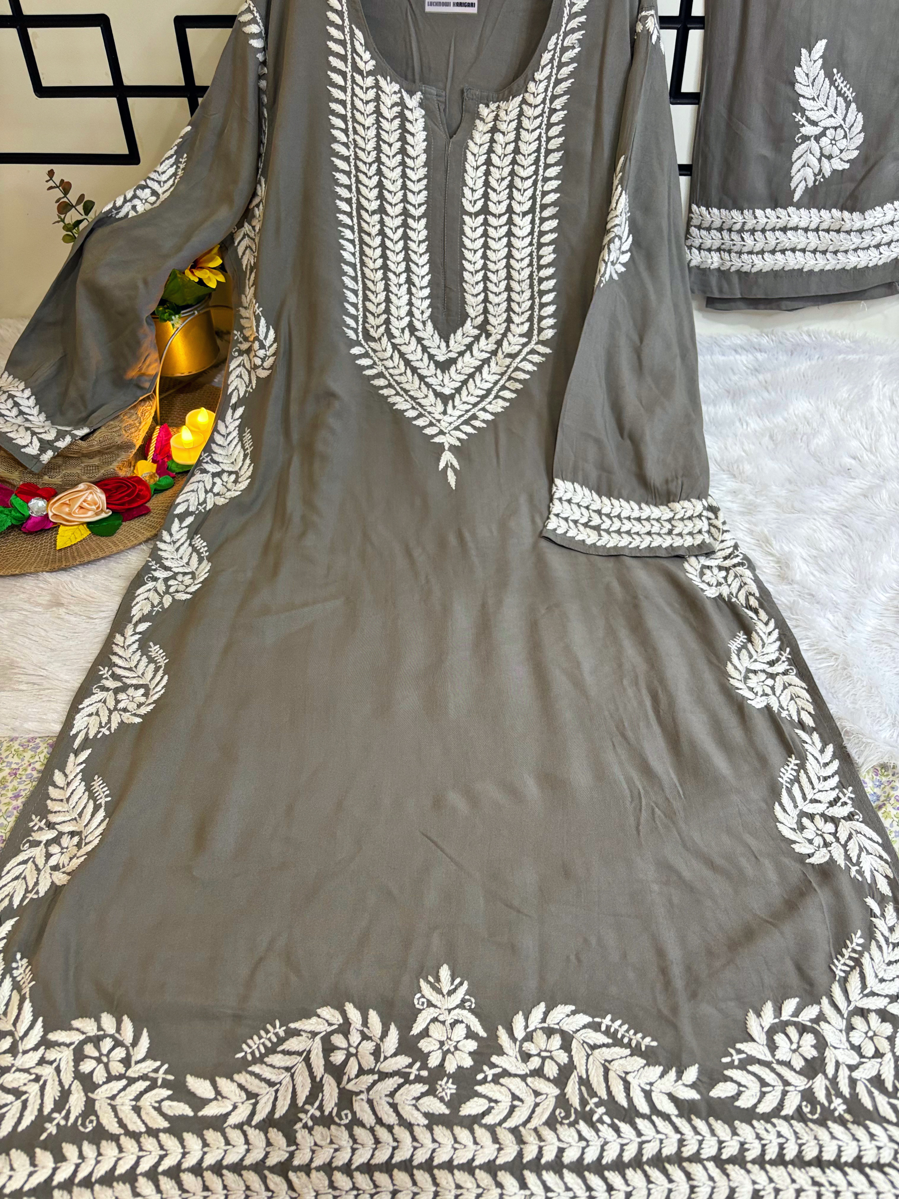 Gray Rayon Side Bale Kurta Palazzo Set