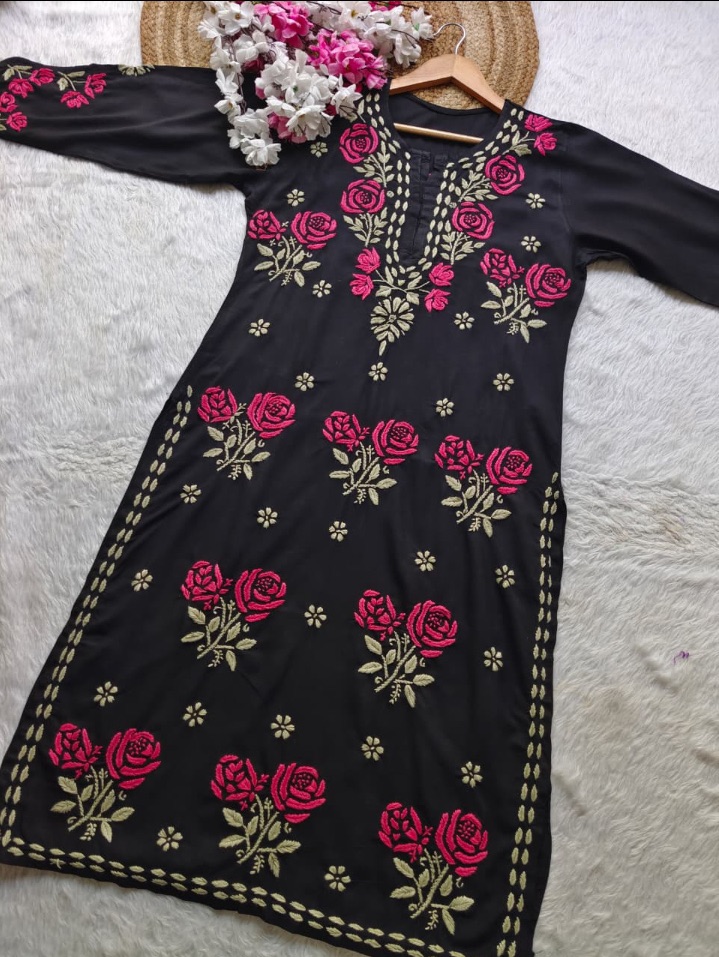 Black Rayon Fabric  Kurti