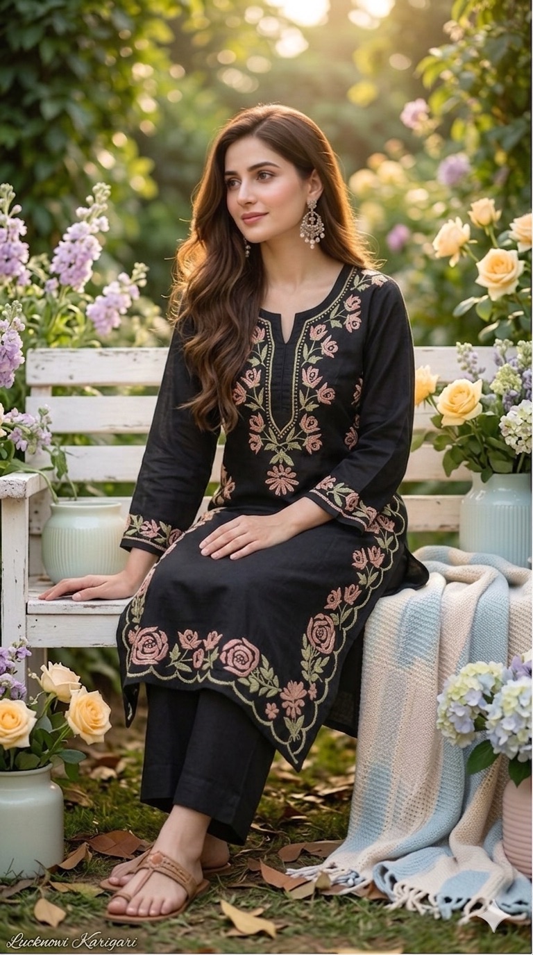 Black Rayon Fabric Kurti