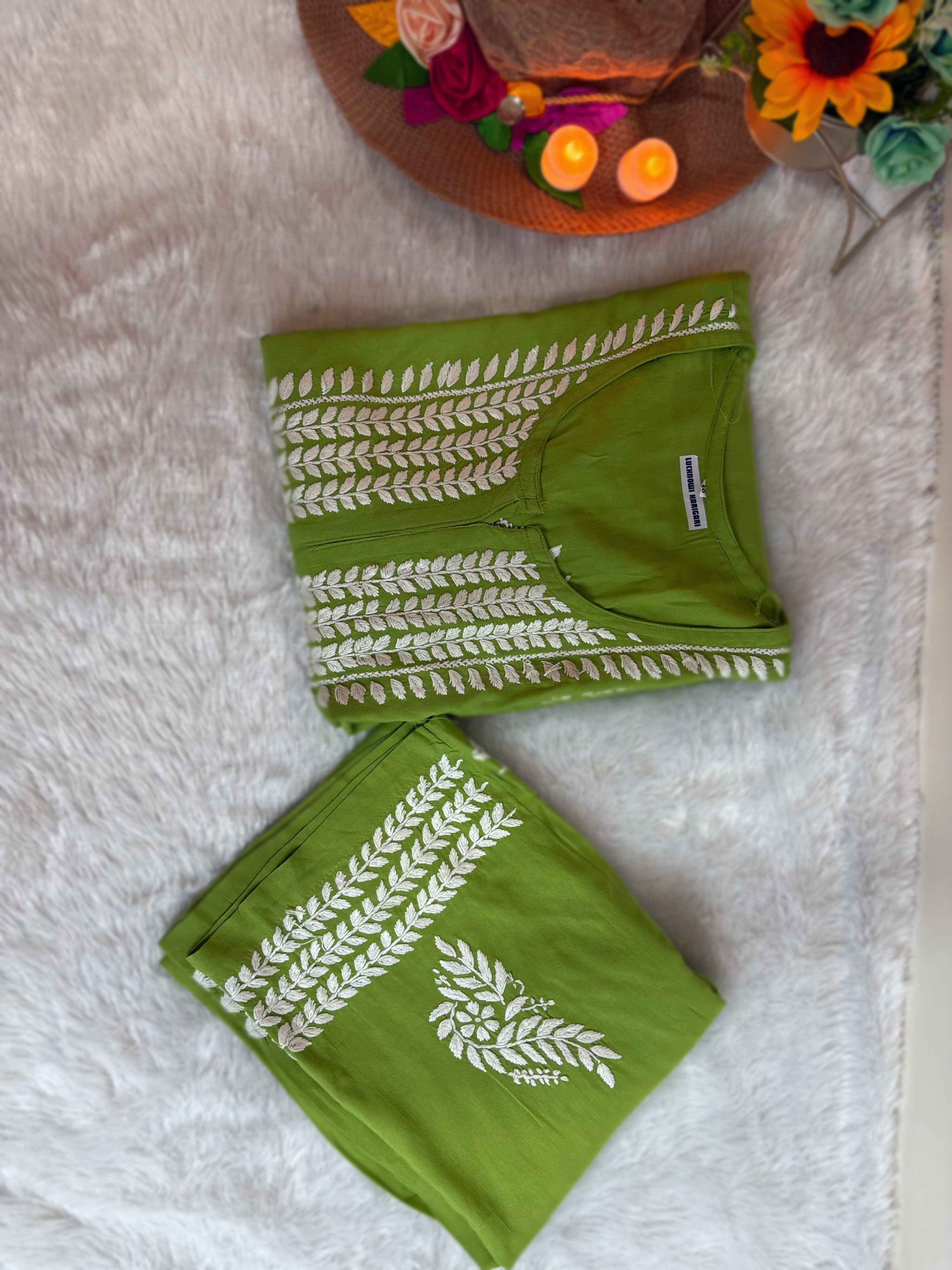 Mehndi Green- Rayon Side Bale Kurta Palazzo Set