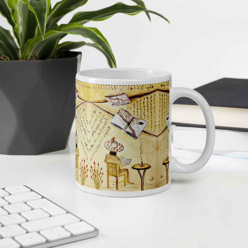 Taza artística de escritorio y libros | Artistic mug for desk and books