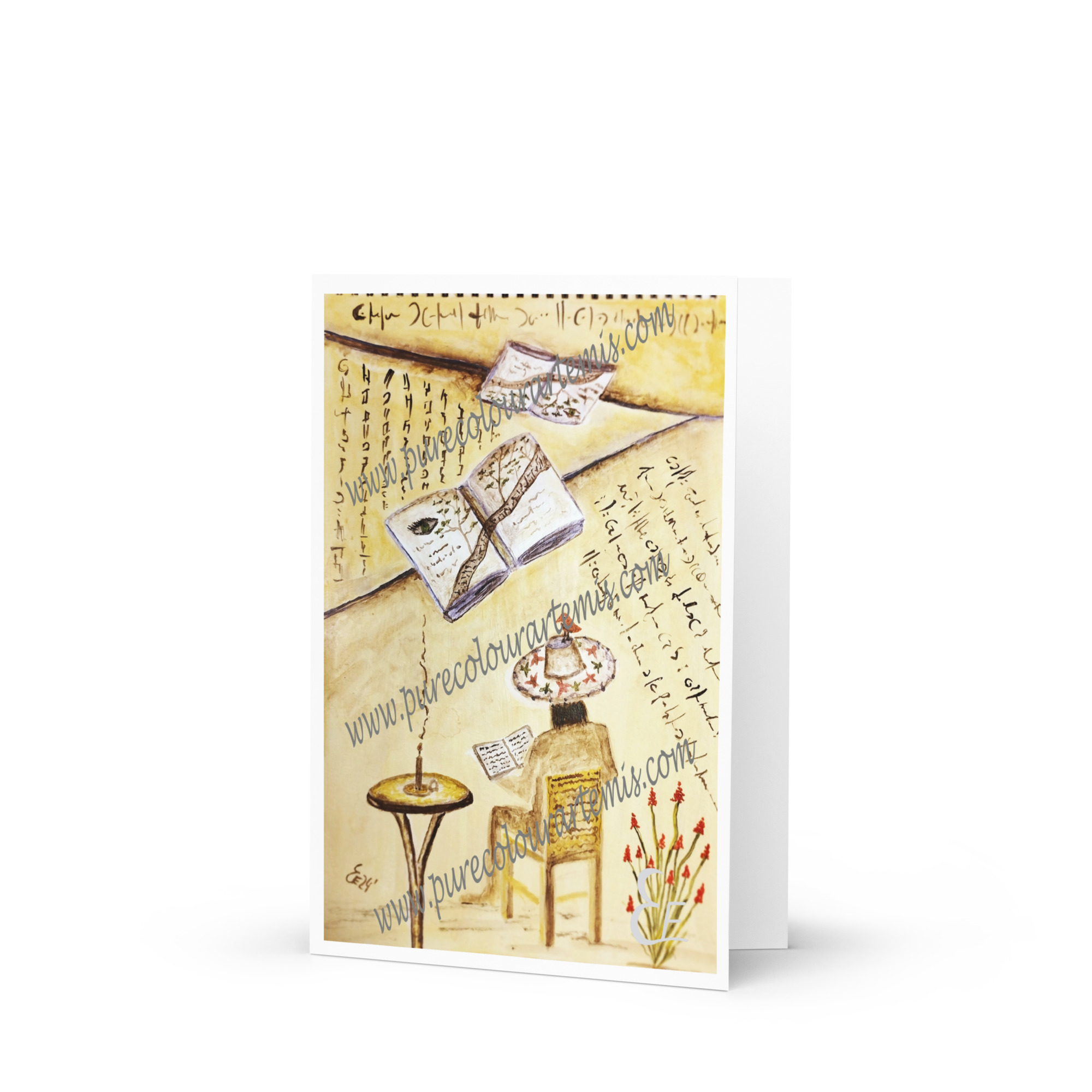 Tarjeta artística para amantes de la lectura.