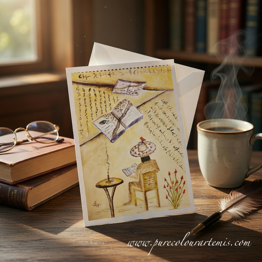 Tarjeta artística para amantes de la lectura.