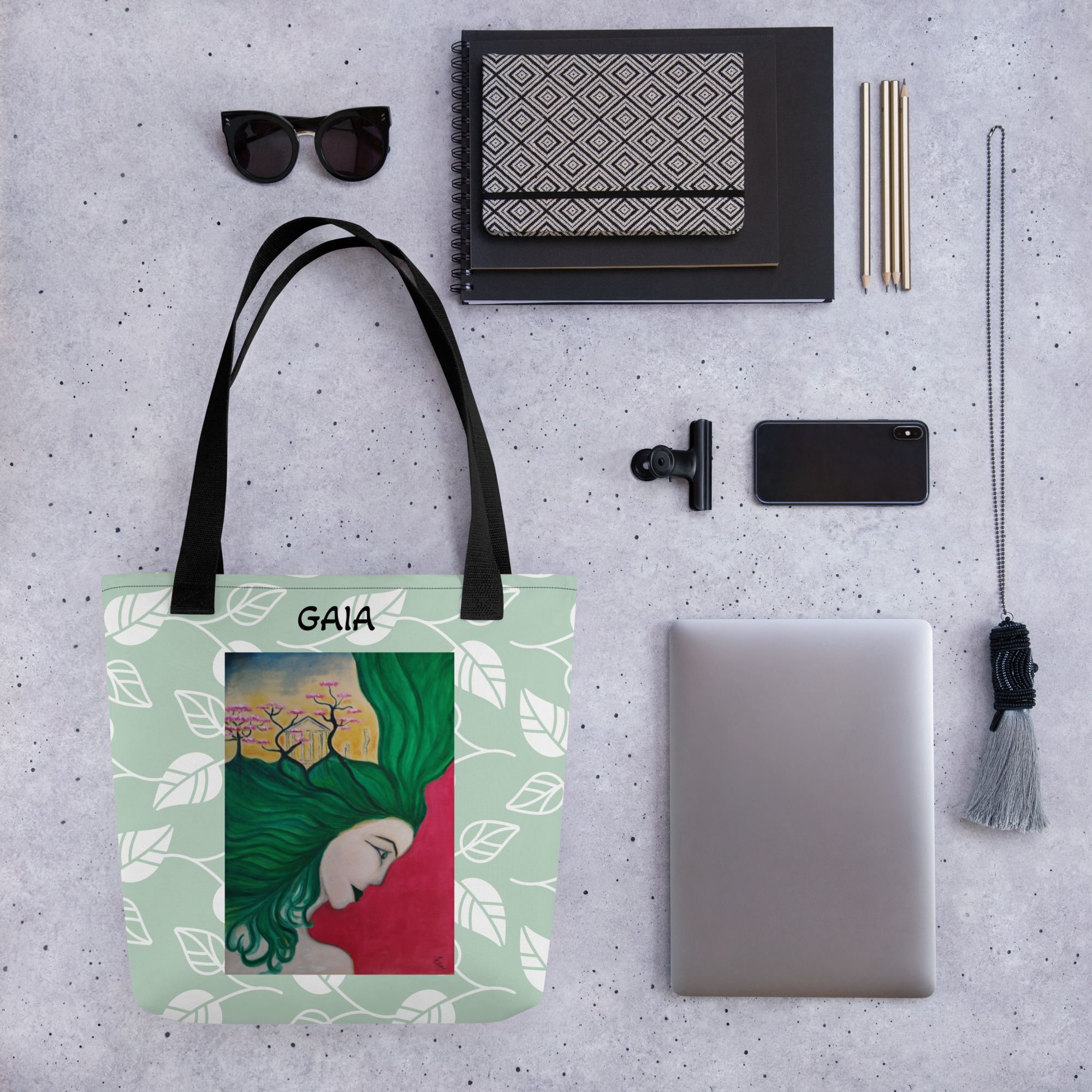 Artistic Leaf Pattern Tote Bag GAIA by Elena Exenberger