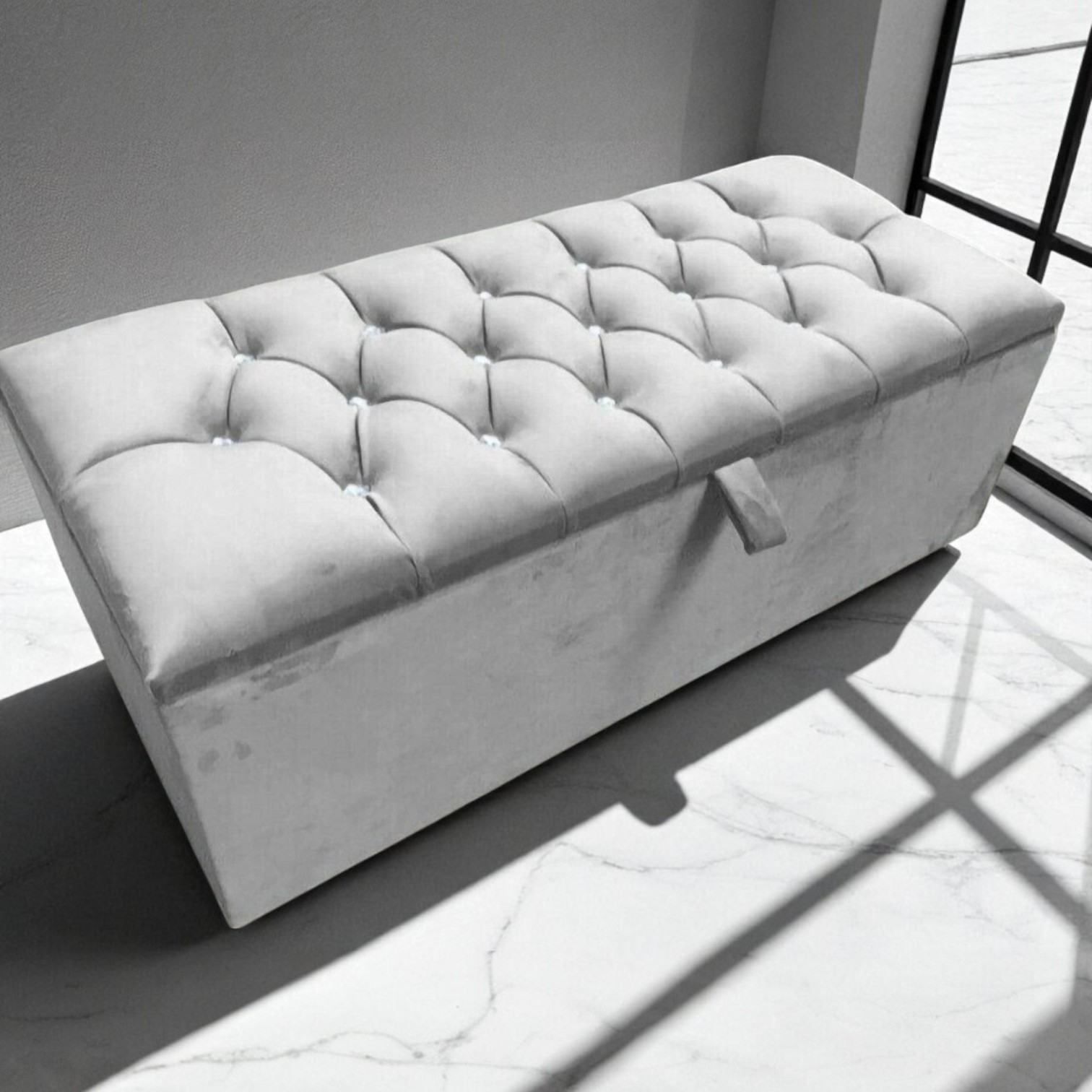 Light Grey Chesterfield Velvet Storage Ottoman