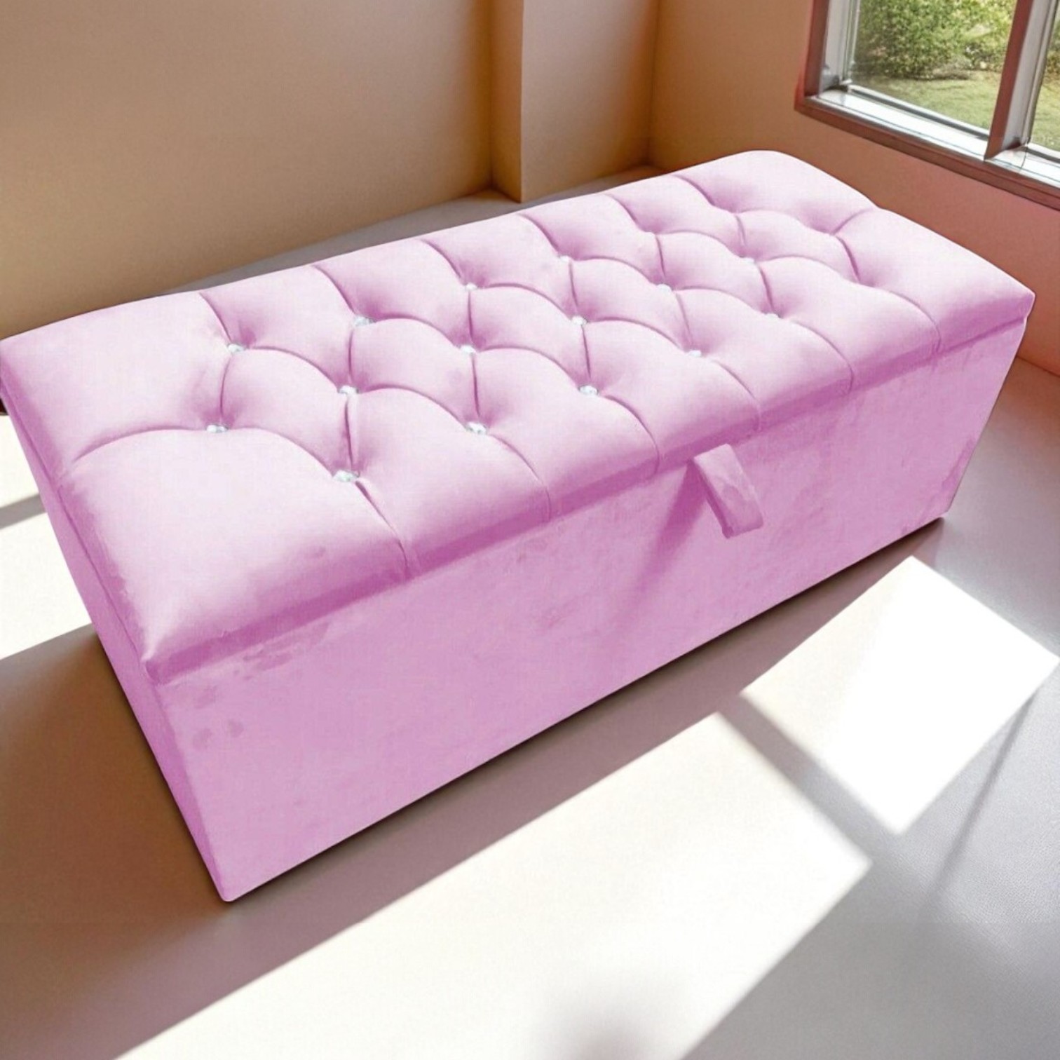 Blush Pink Chesterfield Velvet Storage Ottoman