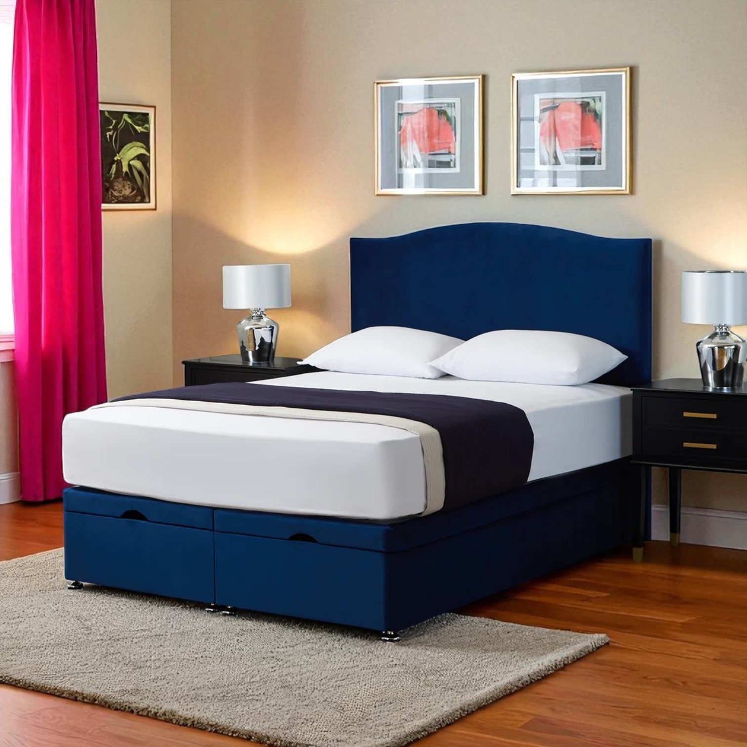 Royal Curve Velvet Ottoman Bed with Hidden Storage