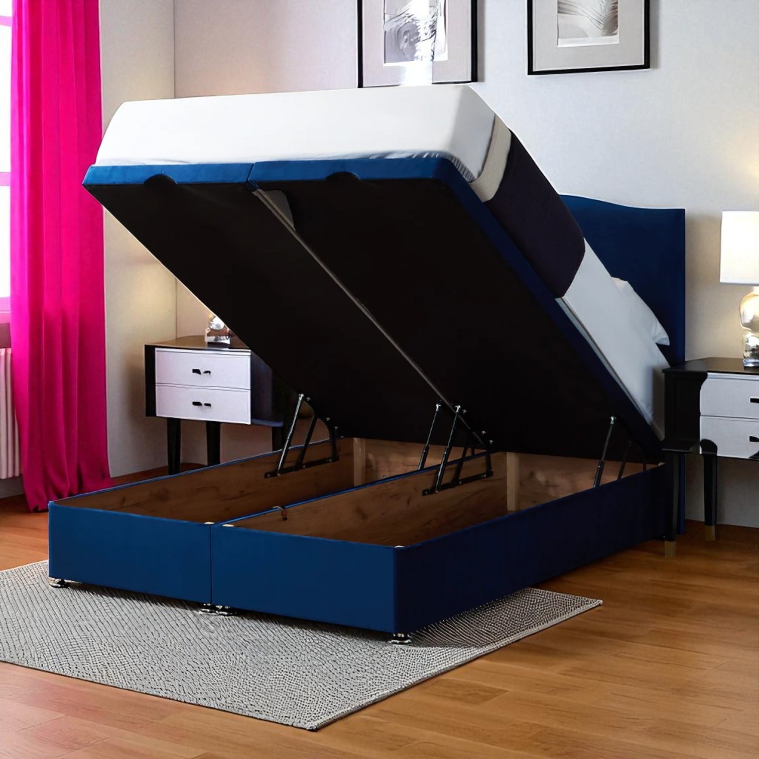 Royal Curve Velvet Ottoman Bed with Hidden Storage