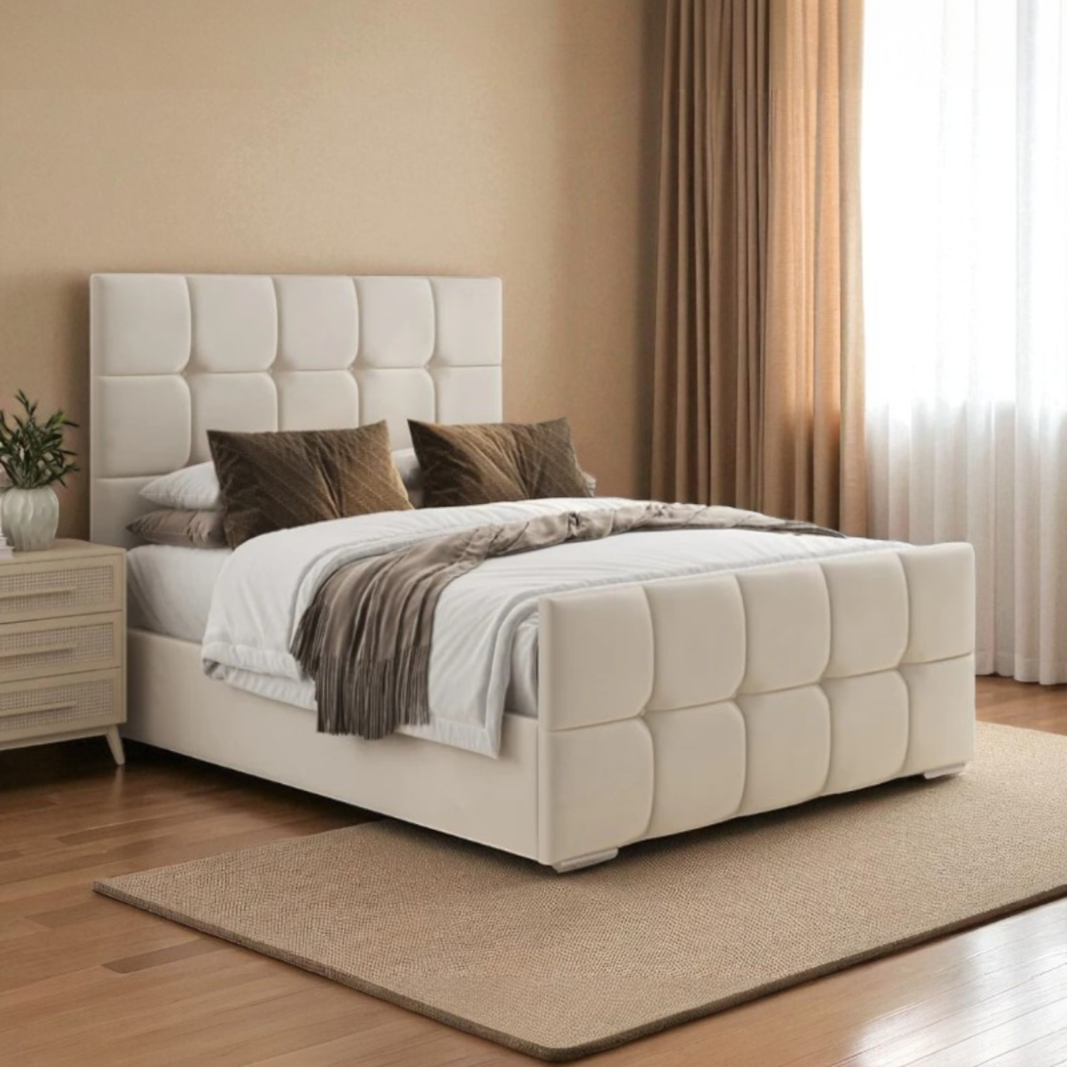 Square Panel Upholstered Bed Frame
