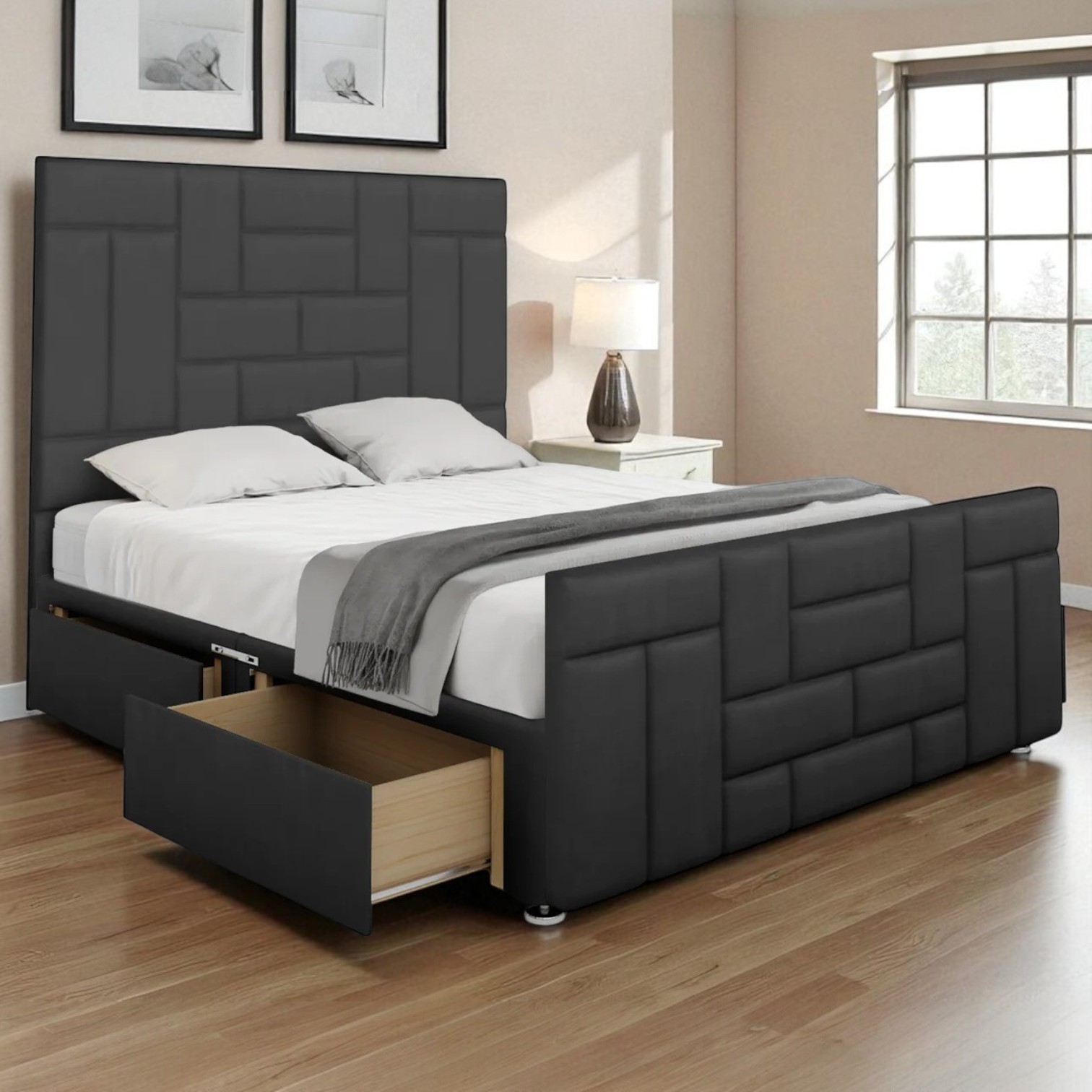 Knox Modern Grid-Pattern Divan Bed