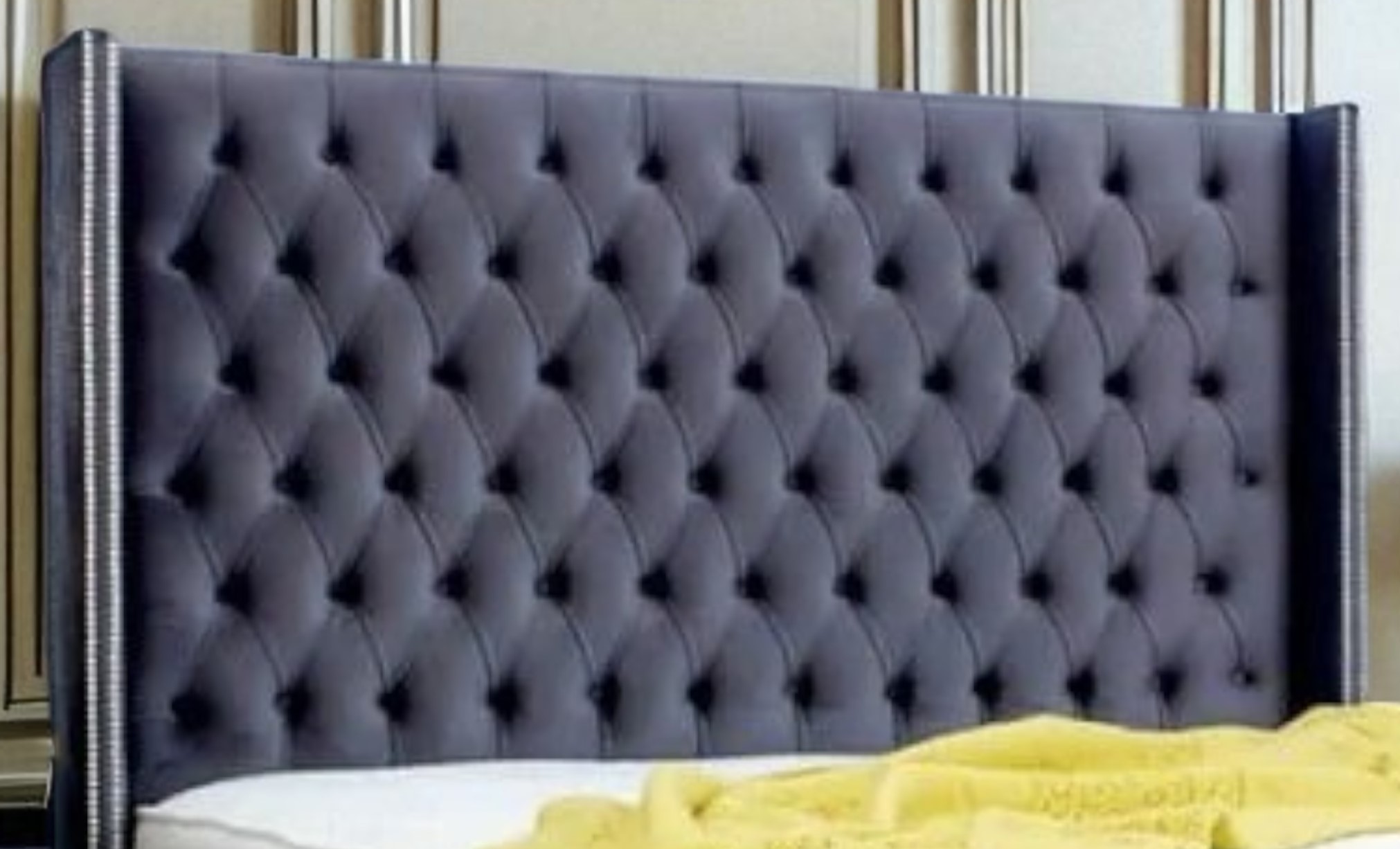 Palais Royale Wingback Diamond-Tufted Velvet Bed Frame