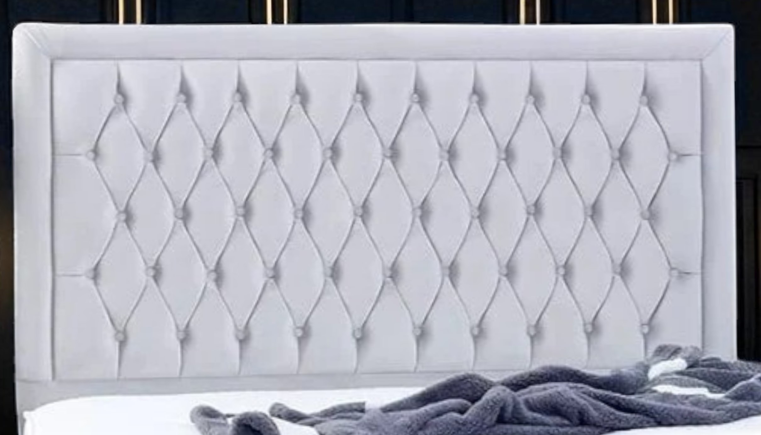 Avalon Ice-Gray Velvet Diamond-Tufted Platform Bed Frame