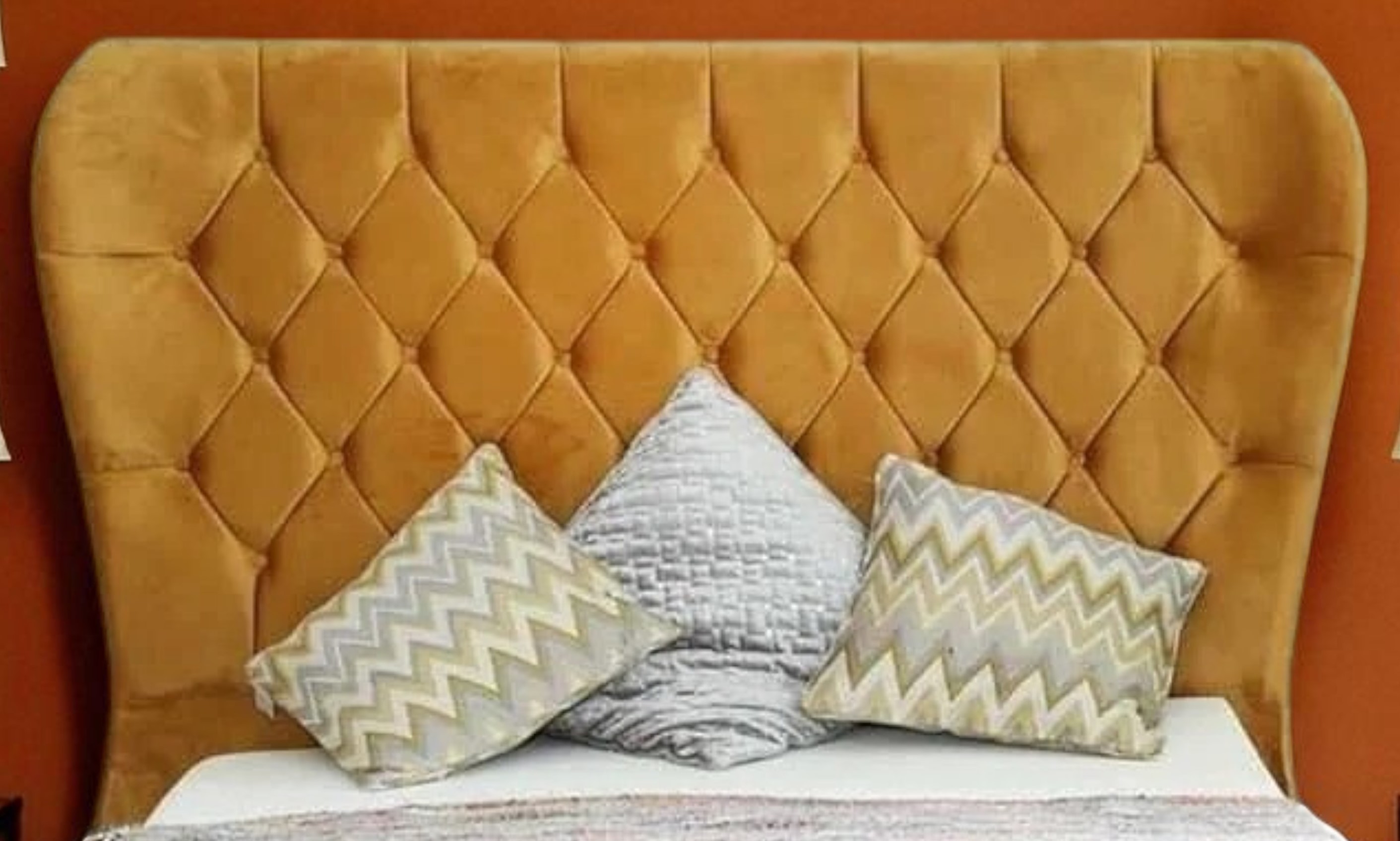 Mustard Velvet Wingback Diamond Tufted Bed Frame