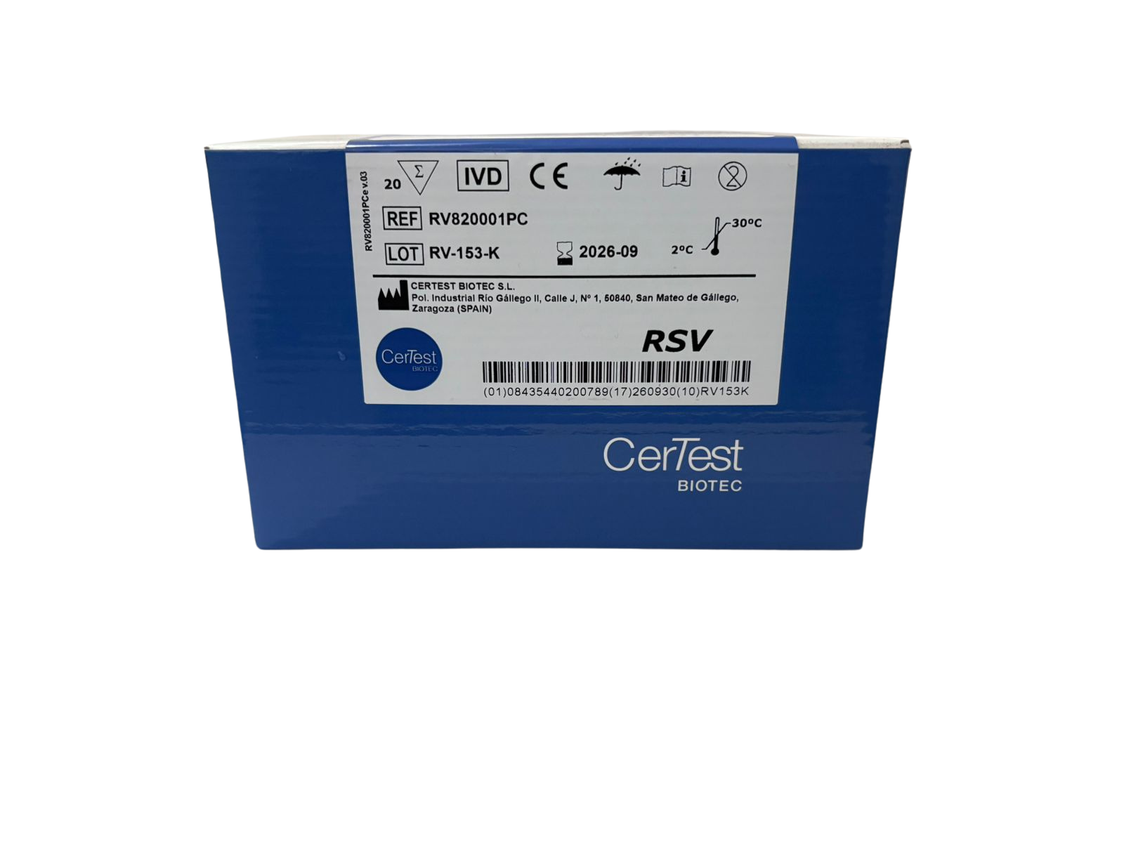 RSV (ANTIGENO VIRUS RESPIRATORIO SINCITAL) CERTEST-CONTIENE 20 PRUEBAS CASSETTE