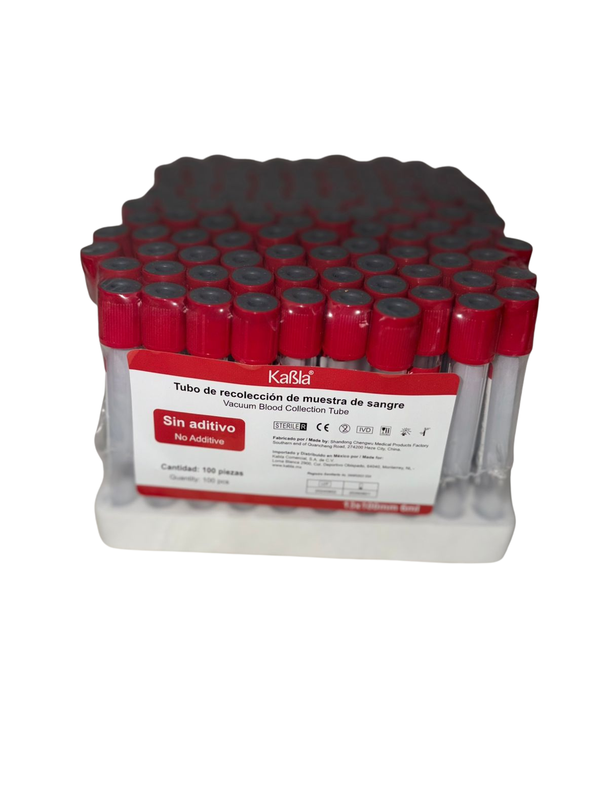 TUBO AL VACIO SIN ADITIVO CON TAPA ROJA DE 13X100 mm 6ml PLASTICO PET