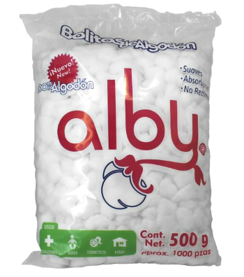 BOLITAS DE ALGODON TORUNDAS (ALBY) BOLSA C/500GRS