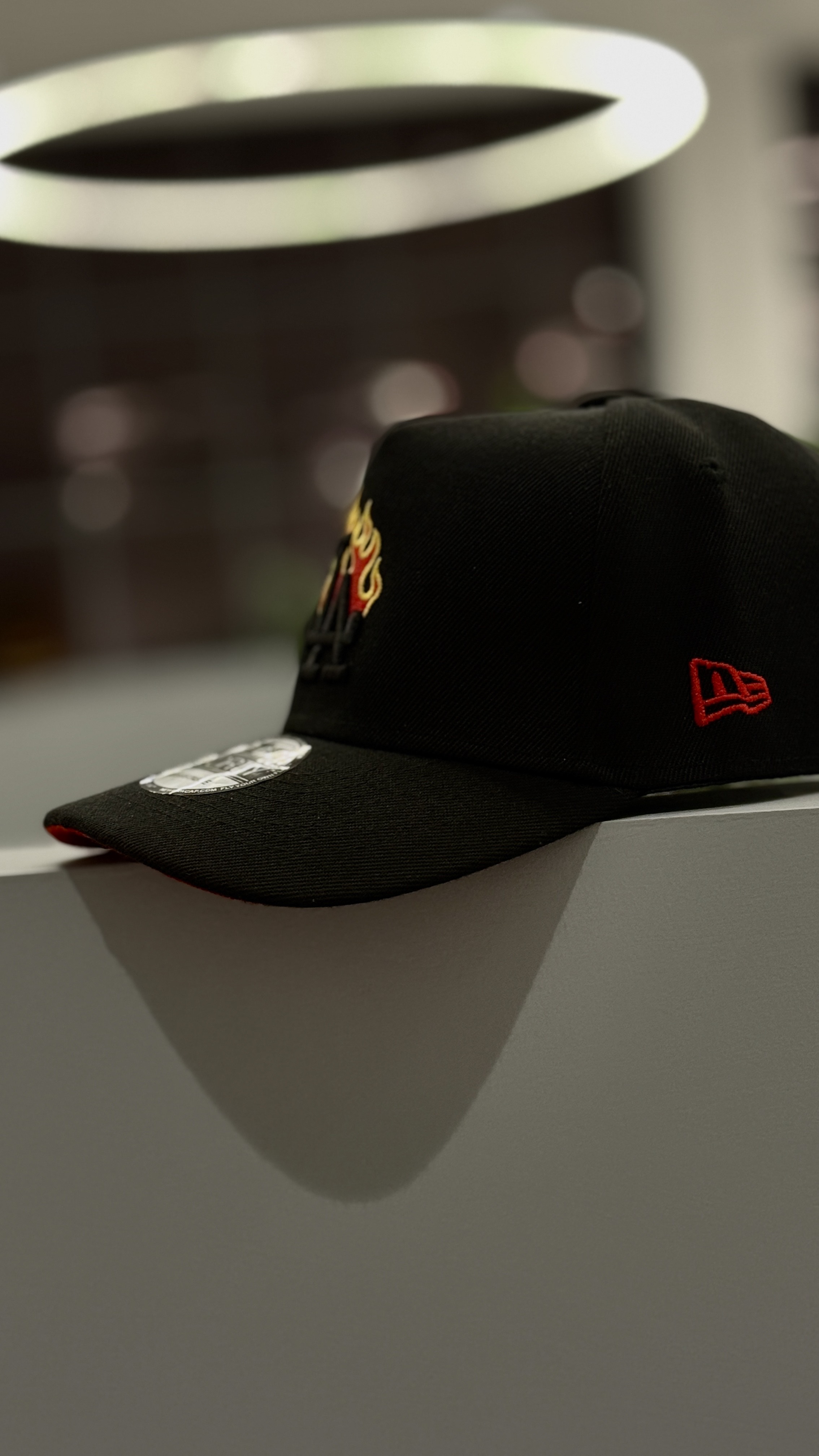 Black Baseball Cap with Flame Embroidery