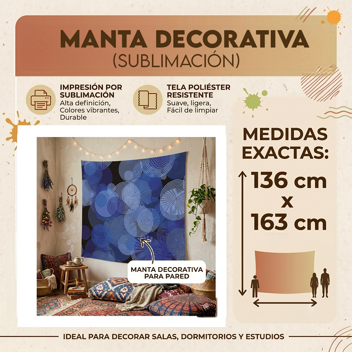 Manta Decorativa Círculos Azules