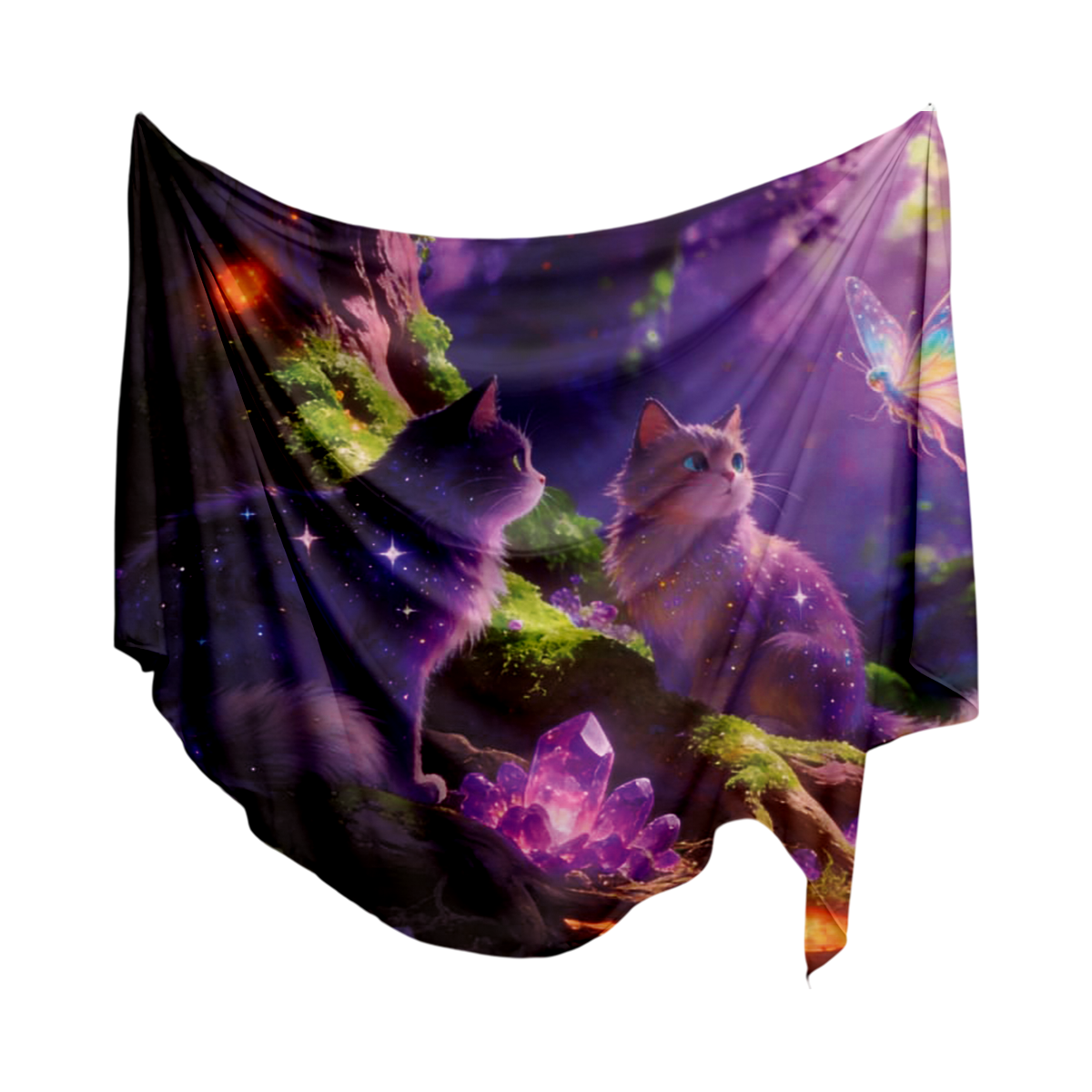 Manta Mágica de Gatos y Cristales