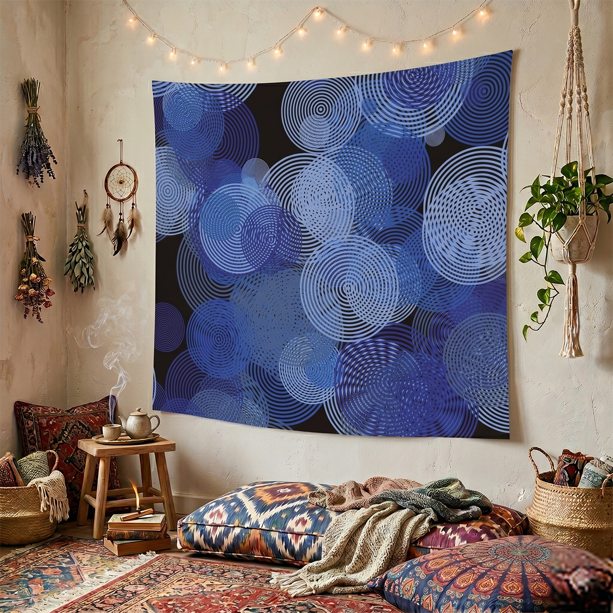 Manta Decorativa Círculos Azules