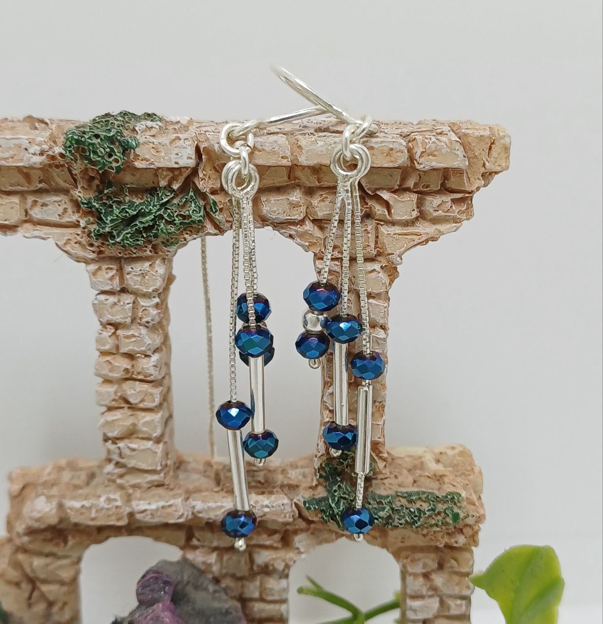 Pendientes de bisutería azul plata 925