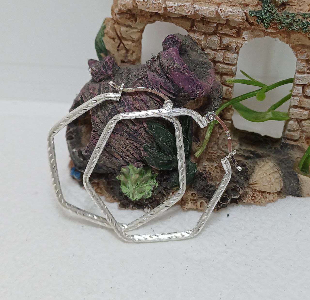 Pendientes hexagonales de plata