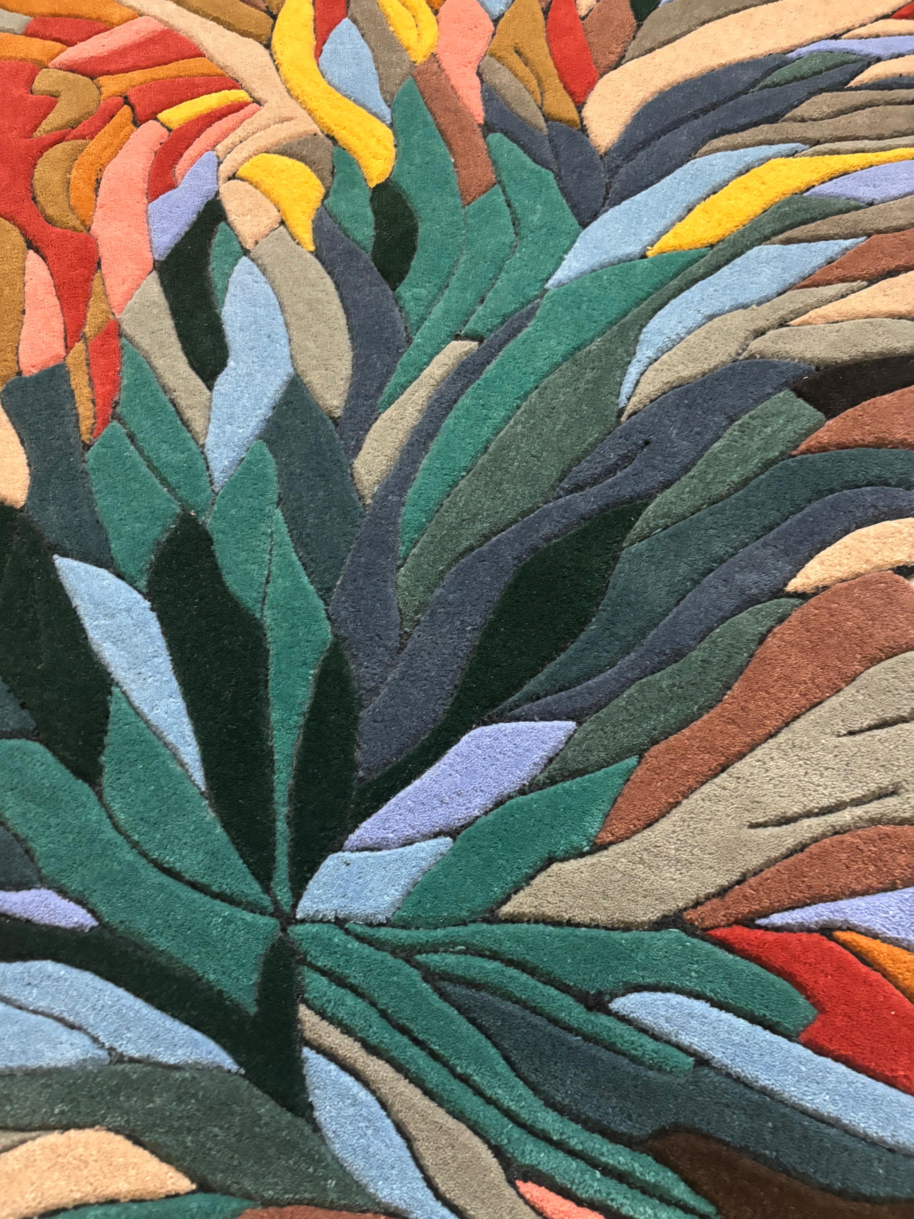 Abstract Leaf-Shaped Multicolor Rug