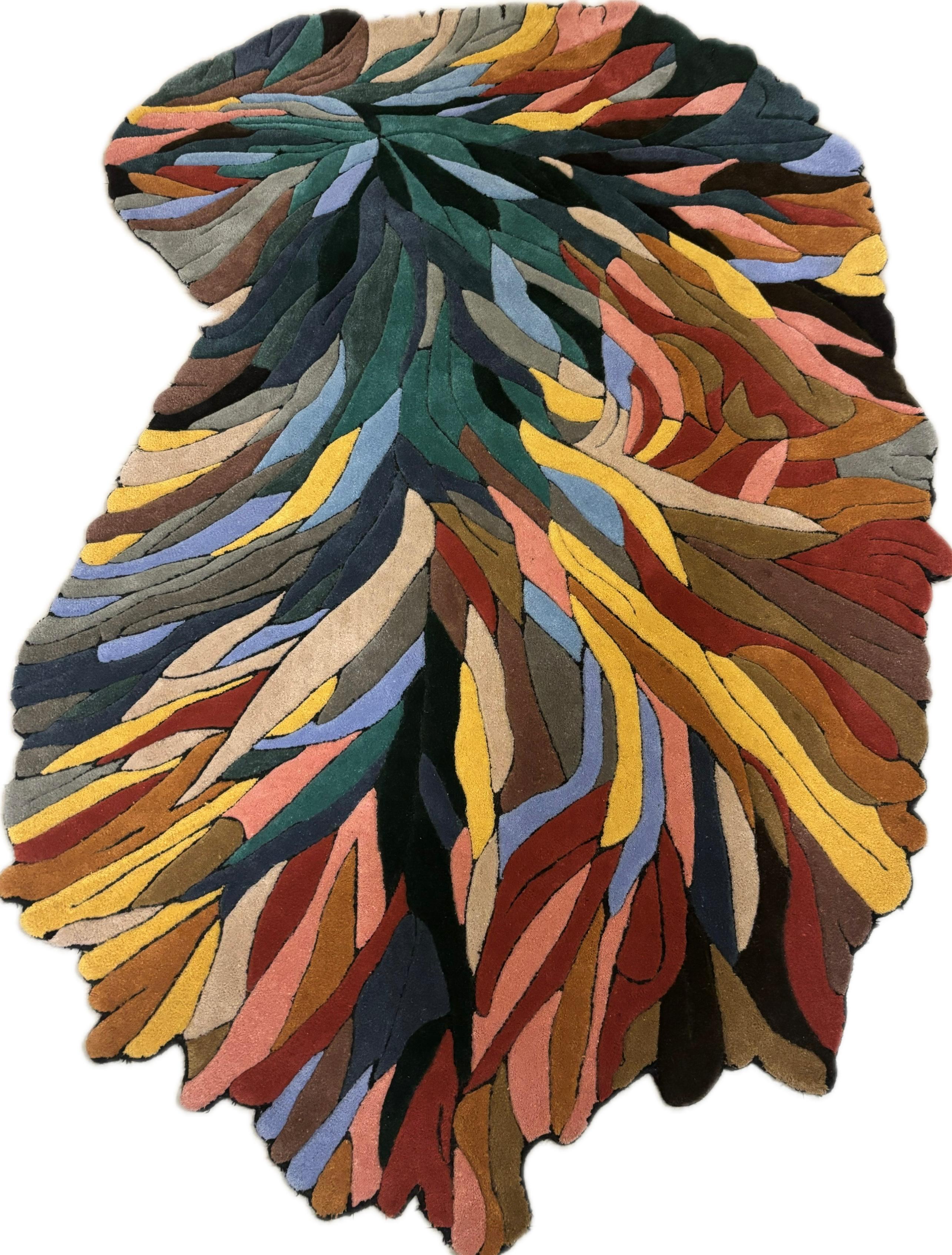 Abstract Leaf-Shaped Multicolor Rug