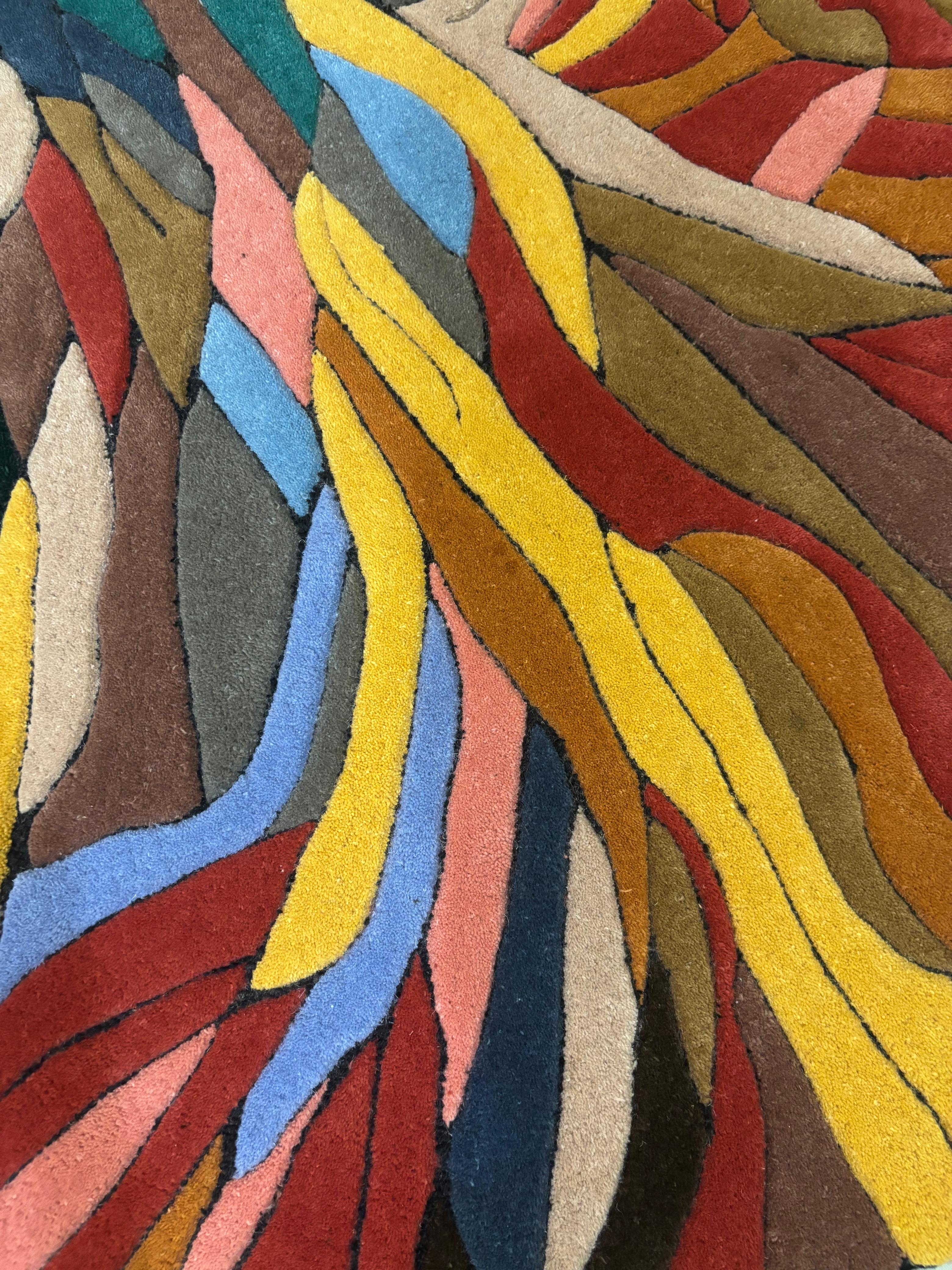 Abstract Leaf-Shaped Multicolor Rug