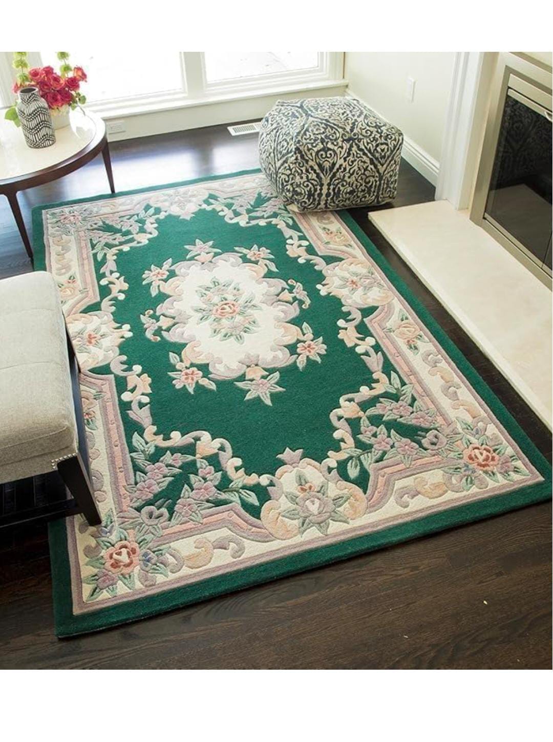 Elegant Floral Green Area Rug