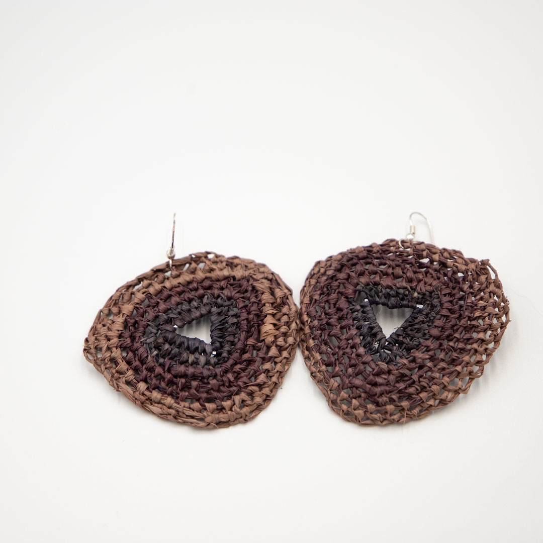 Handwoven Triangular Ombreyed Alkanet Root Dyed  Raffia and Silver  Earrings