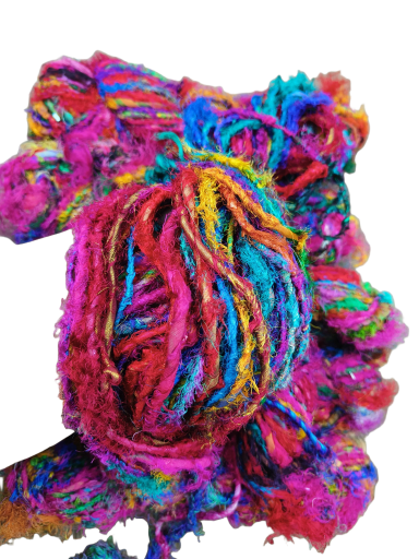 Colorful Recycled Sari Silk Chindi Twisted Yarn