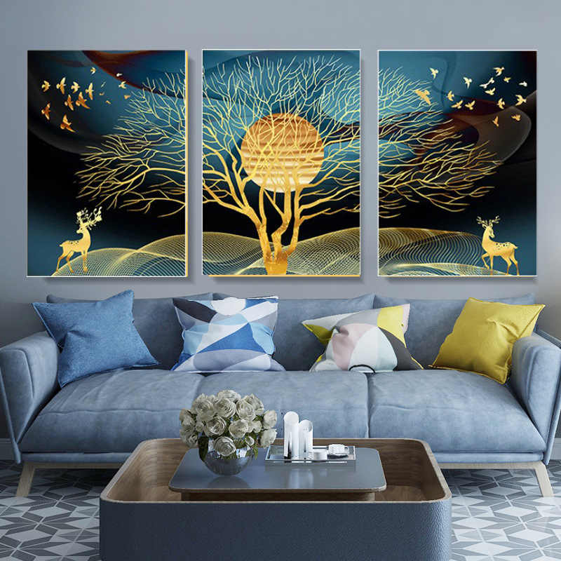 Golden Deer and Tree Wall Art Set