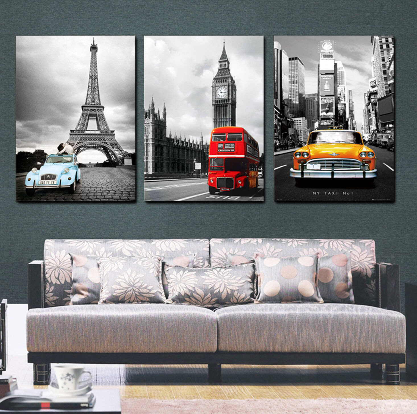 Set of Three City Landmark Canvas Prints