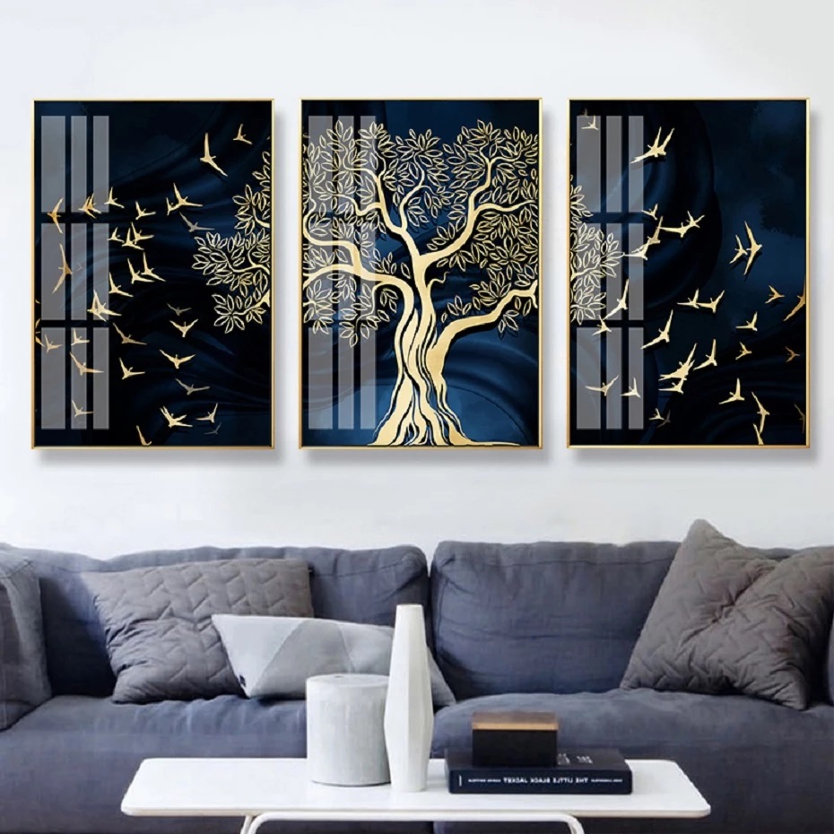 Modern Golden Tree Wall Art Set