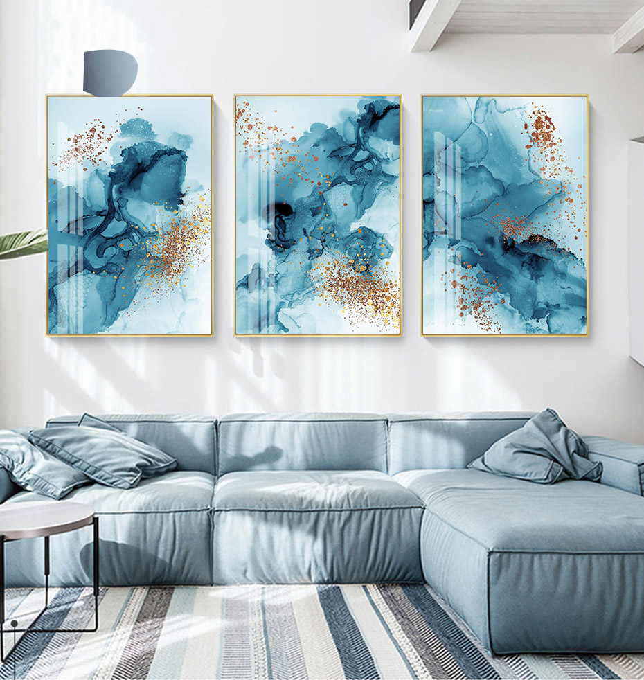 Set of Abstract Blue Wall Art Prints