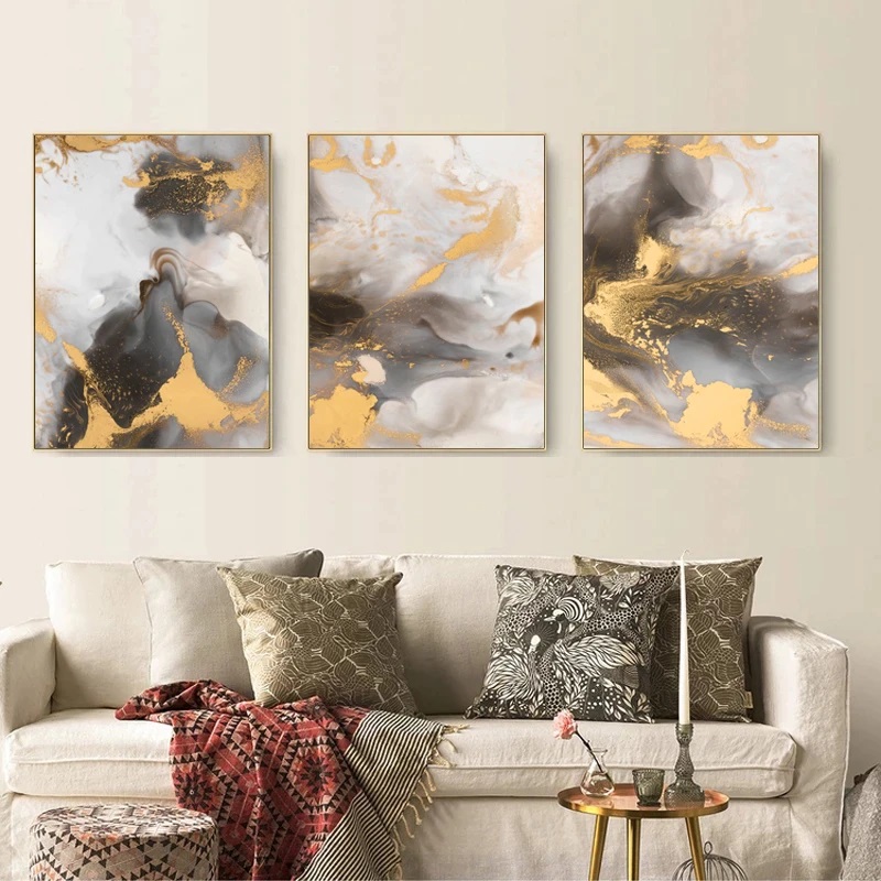Abstract Gold and Grey Canvas Wall Art Set
