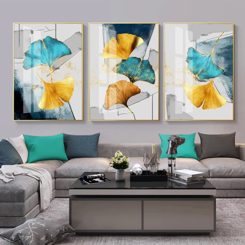 Modern Ginkgo Leaf Wall Art Set