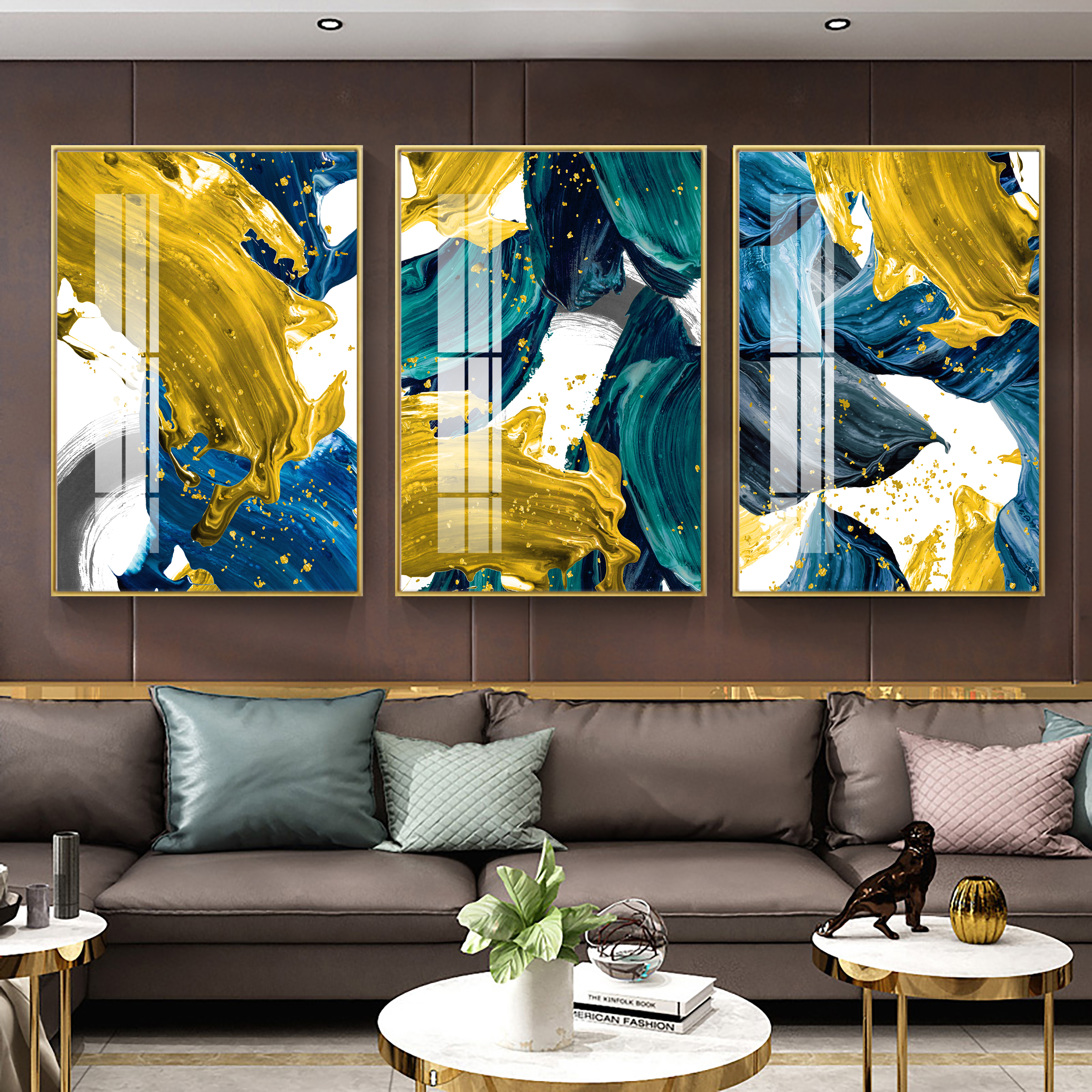 Abstract Gold and Teal Canvas Art Set