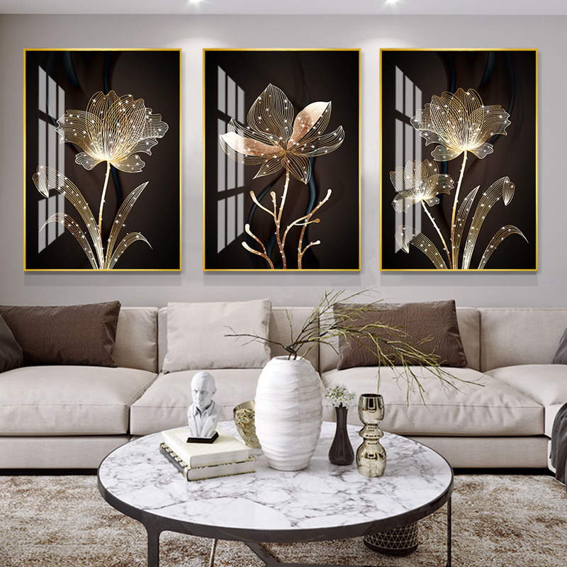 Modern Golden Floral Wall Art Set