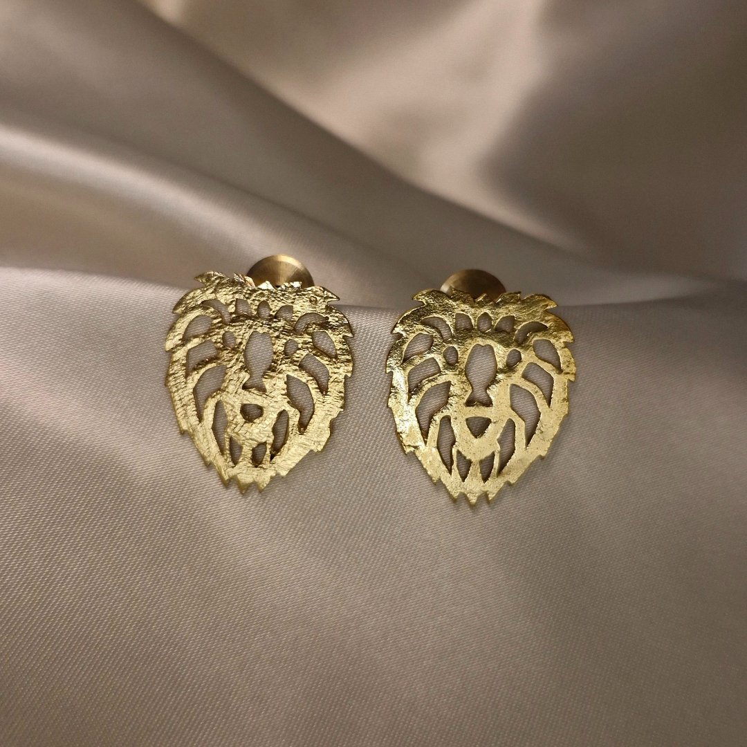 Regal Lion Crest Stud Earrings