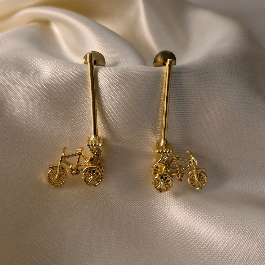 Golden Bicycle Drop Earrings