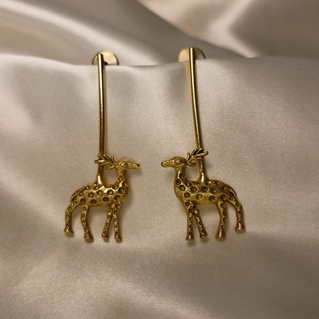 Spotted Fawn Golden Drop Earrings